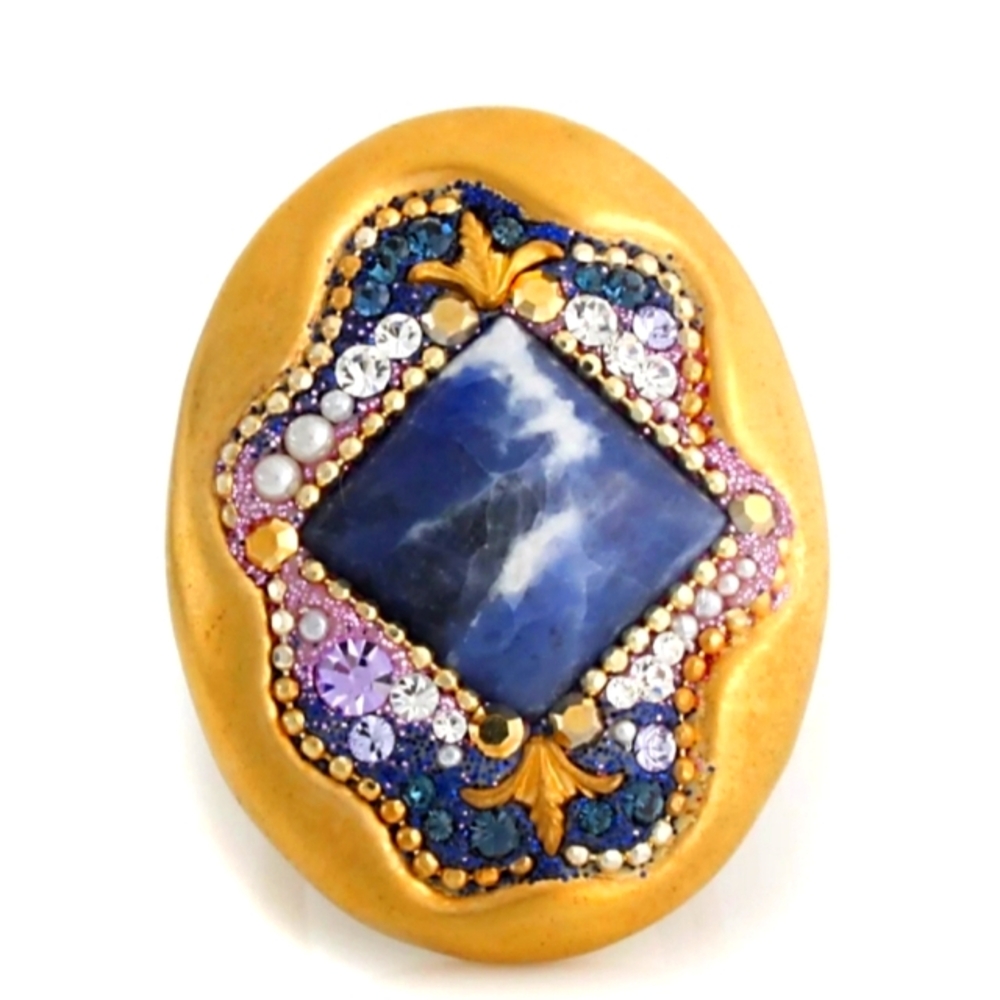 Orit Schatzman 14K Gold Plated Sterling Sodalite Oval Ring Size 8